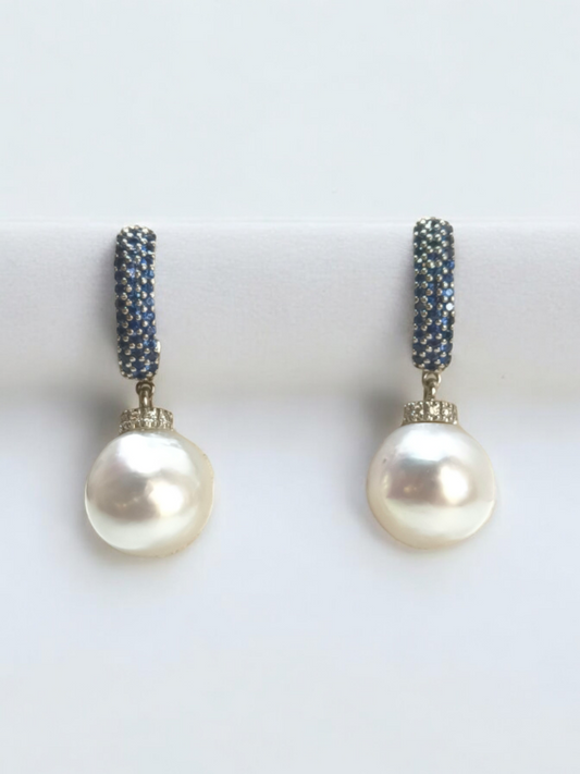 Earrings with Australian pearls, diamonds and sapphires