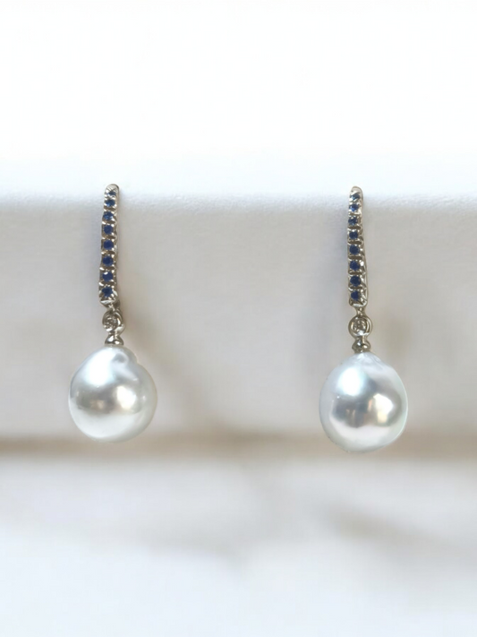 Earrings with Australian pearls, diamonds and sapphires