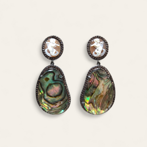 Orecchini Orecchini in argento con cameo madreperla e quarzo ialino - Gioielli Pavan