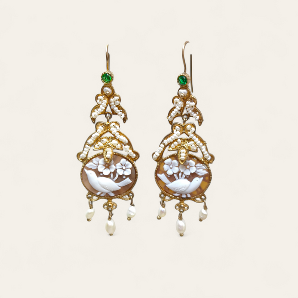 Orecchini Orecchini in argento con cameo e perle coltivate pend. 7,5 cm - Gioielli Pavan