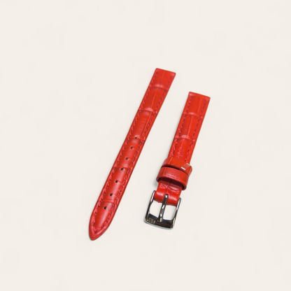 Cinturino Ansa 12 mm in pelle rossa accesa stampato coccodrillo