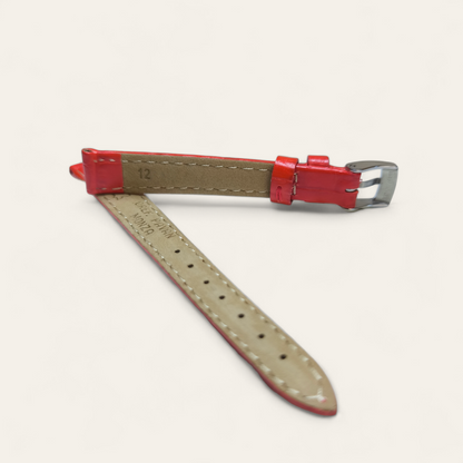 Cinturino Ansa 12 mm in pelle rossa accesa stampato coccodrillo