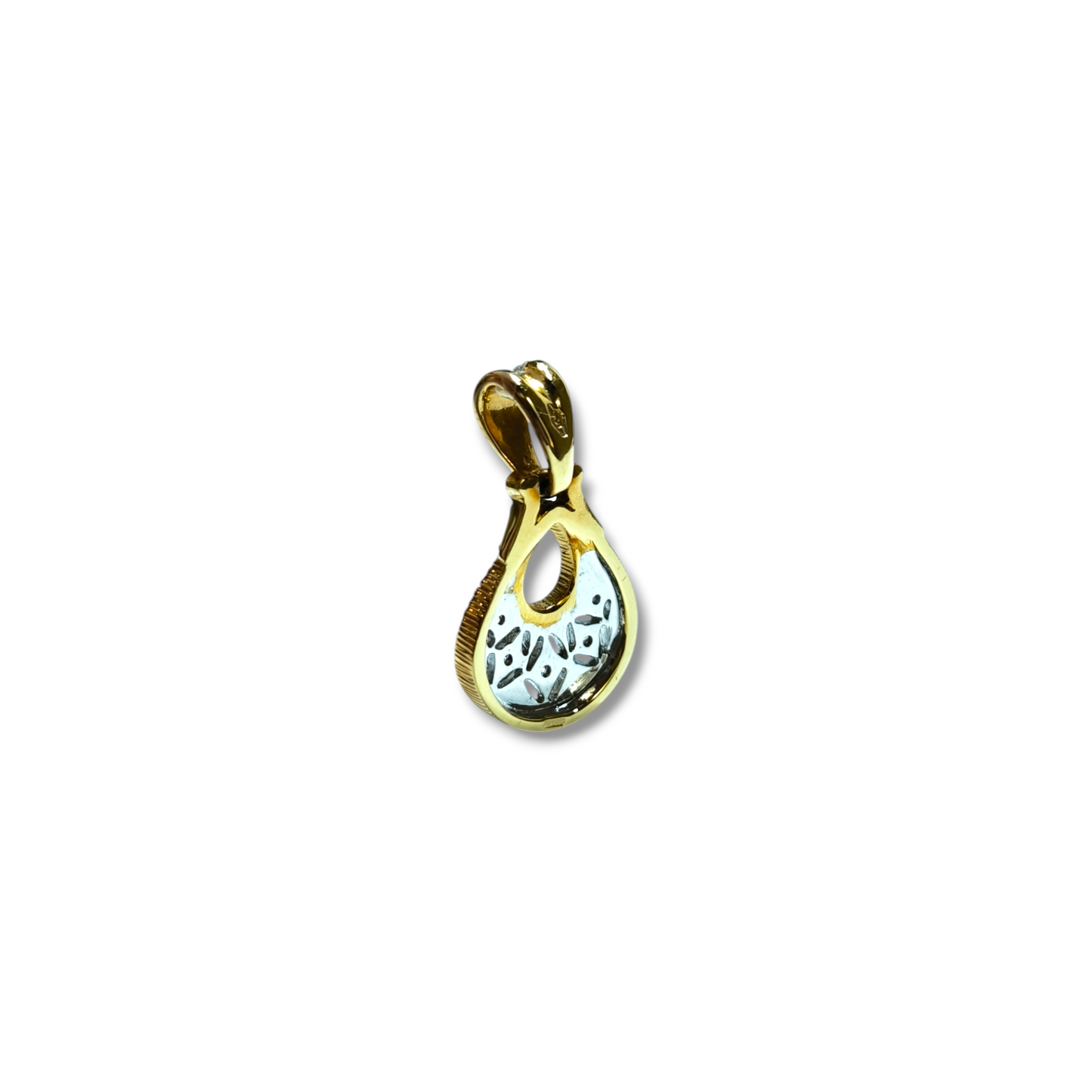 Hand-engraved gold pendant with diamonds