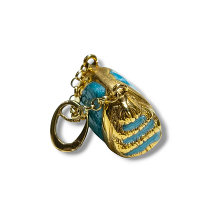 Yellow gold enamel handbag pendant