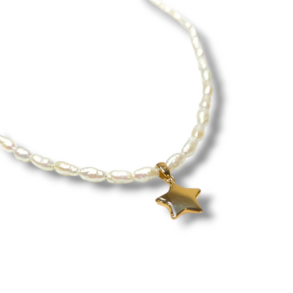 Star choker in gold and pearls