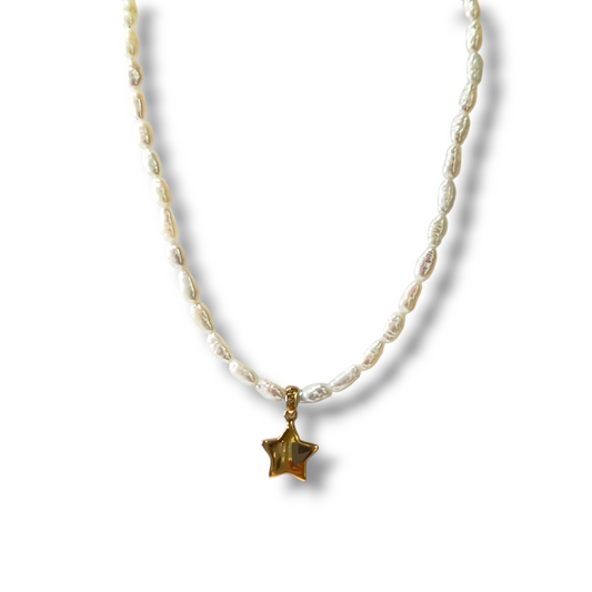 Star choker in gold and pearls