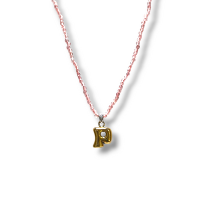 Letter P necklace with diamonds and shaded quartz