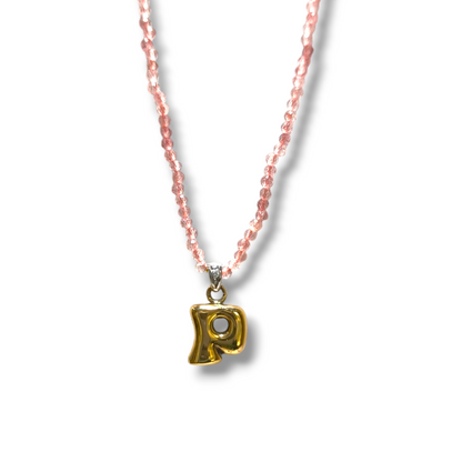 Letter P necklace with diamonds and shaded quartz