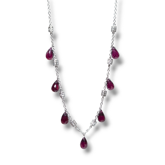 White gold necklace with diamonds and garnets