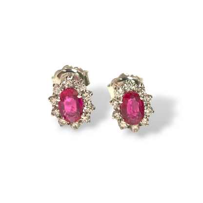 Gold earrings with diamonds and rubies