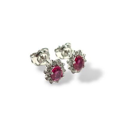 Gold earrings with diamonds and rubies