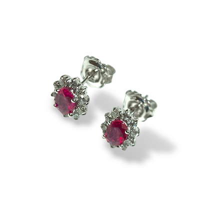 Gold earrings with diamonds and rubies