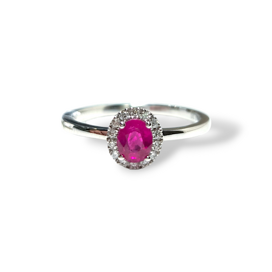 Gold solitaire ring with ruby ​​and diamonds