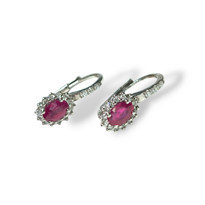 Gold earrings with diamonds and rubies