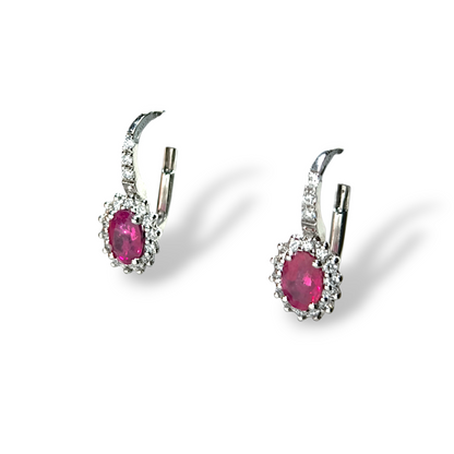 Gold earrings with diamonds and rubies