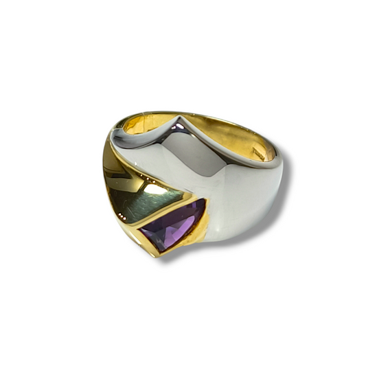 Pavan - Ring in yellow gold and platinum with amethyst