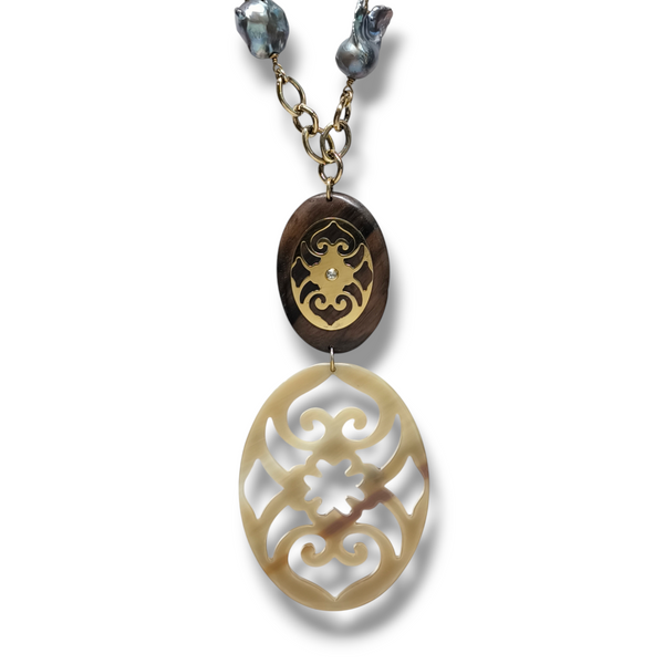 Girocollo Collana in argento con perle coltivate e osso - Gioielli Pavan