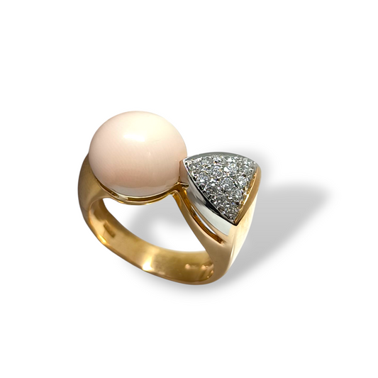 Anello Anello in oro con corallo rosa e diamanti - Gioielli Pavan