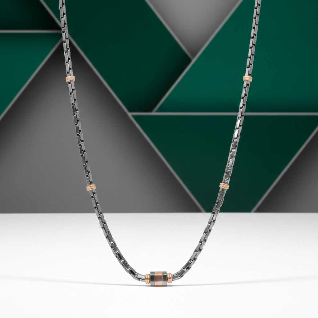 Collana Uomo in Argento 925 Brunito e Dorato Rosa