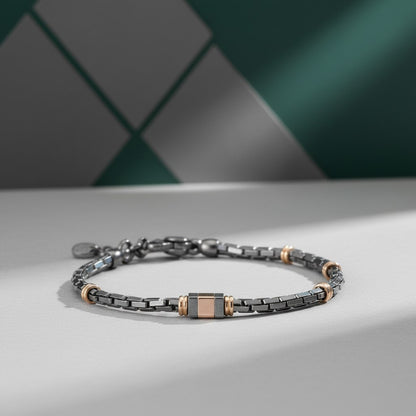 Bracciale Uomo in Argento 925 Brunito con Intercalari Rosa