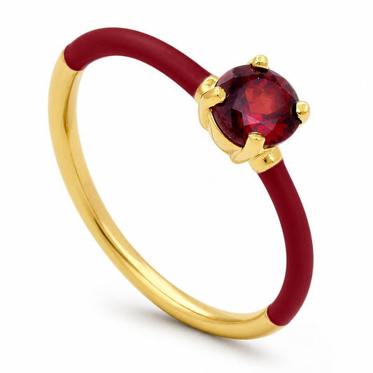 Anello Anello Oro 18kt con Smalto Rosso e Granato - Gioielli Pavan