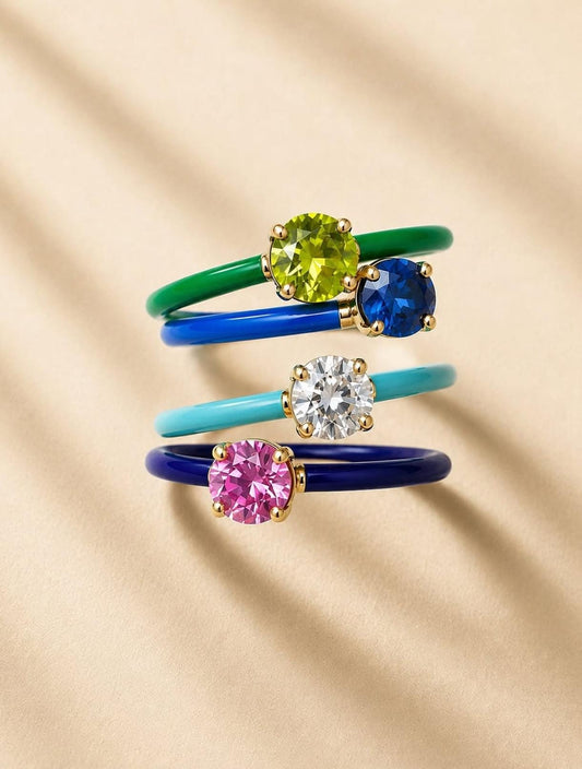 Anello Anello Oro 18kt Smalto Verde e Peridoto - Gioielli Pavan