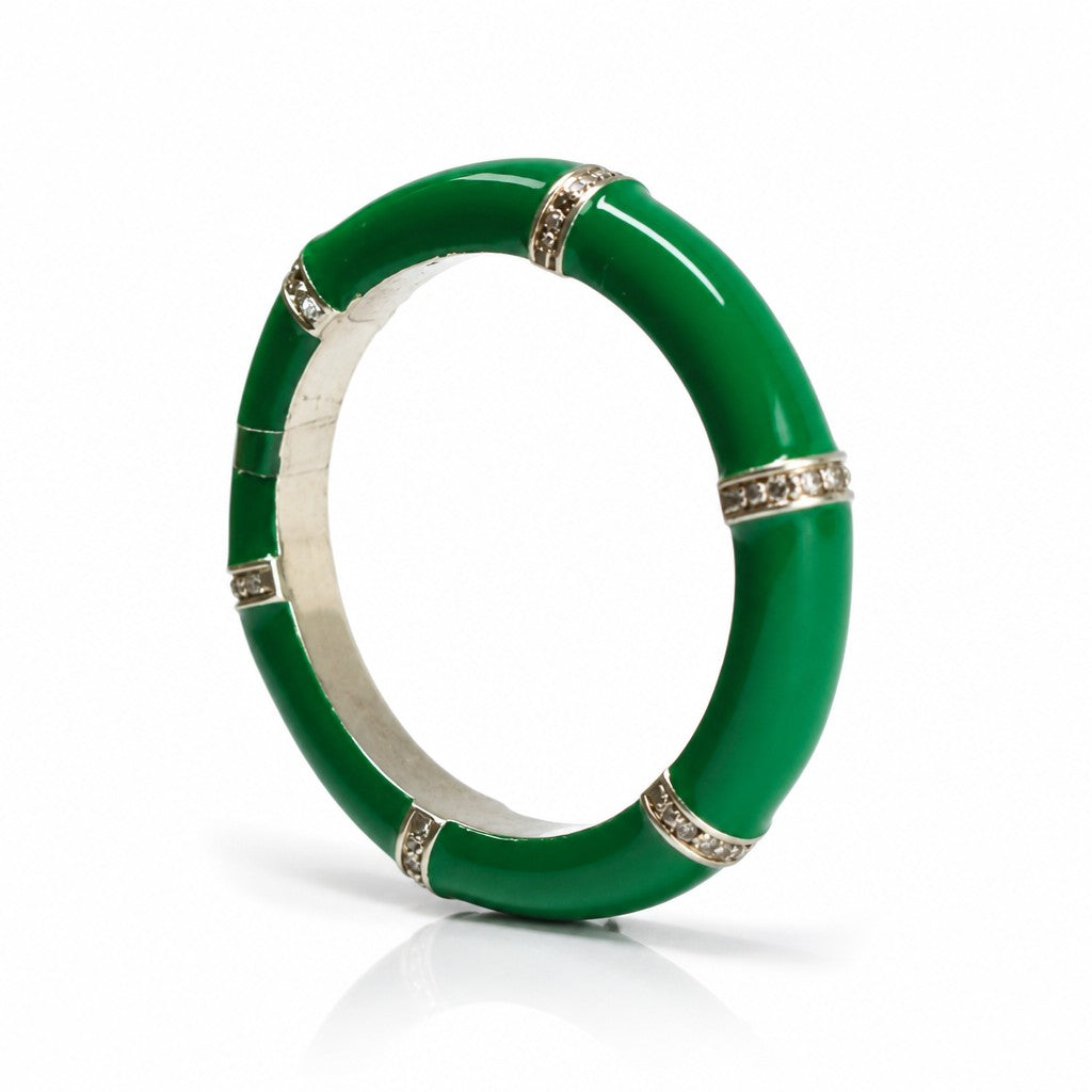 Anello Argento 925 Smalto Verde e Diamanti