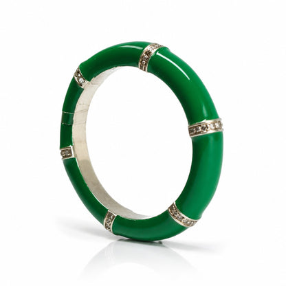 Anello Argento 925 Smalto Verde e Diamanti