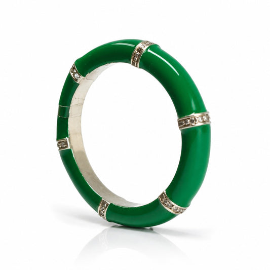 Anello Anello Argento 925 Smalto Verde e Diamanti - Gioielli Pavan