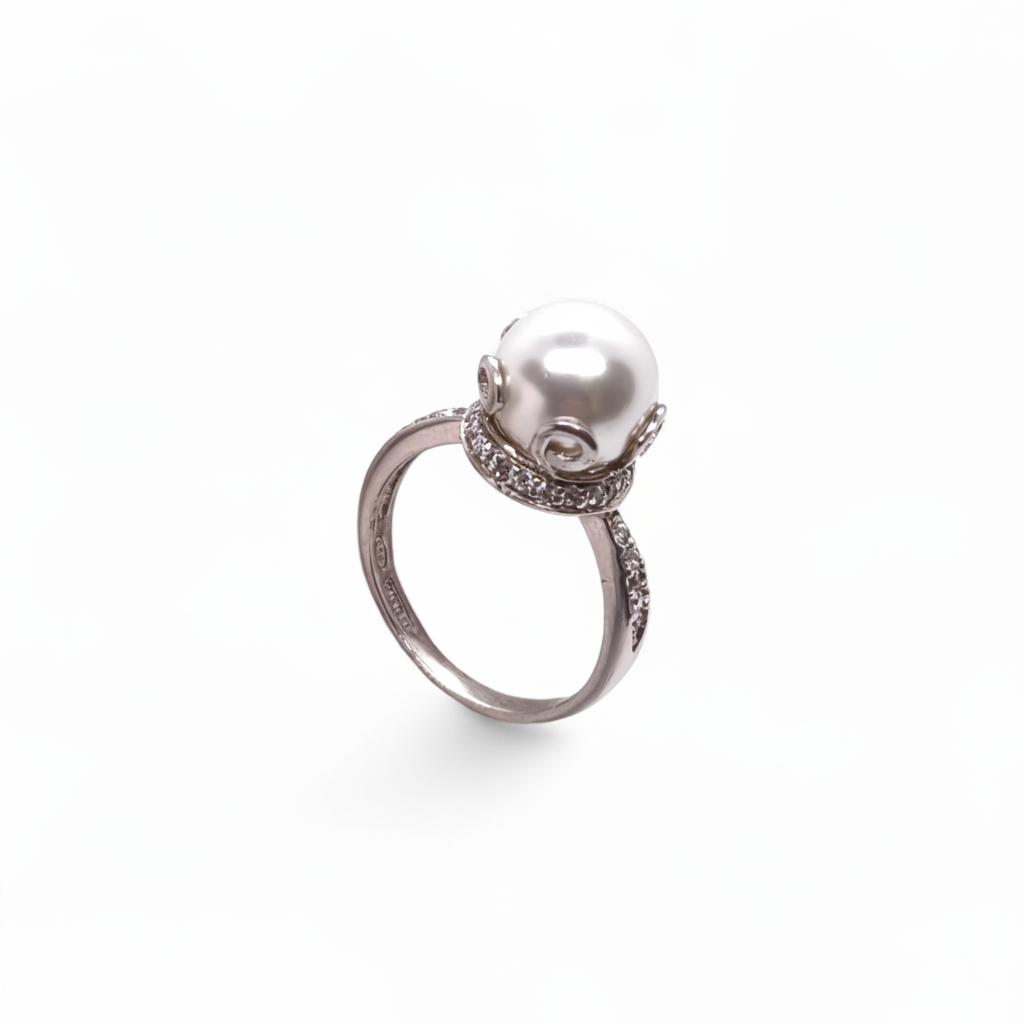 Anello Anello in Argento 925 con Perla Bianca e Zirconi - Gioielli Pavan
