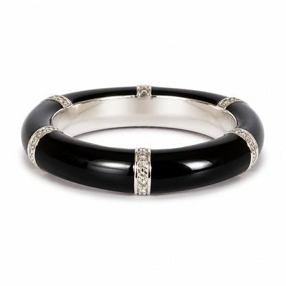 Anello Argento 925 Smalto Nero e Diamanti