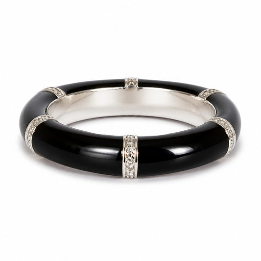 Anello Anello Argento 925 Smalto Nero e Diamanti - Gioielli Pavan