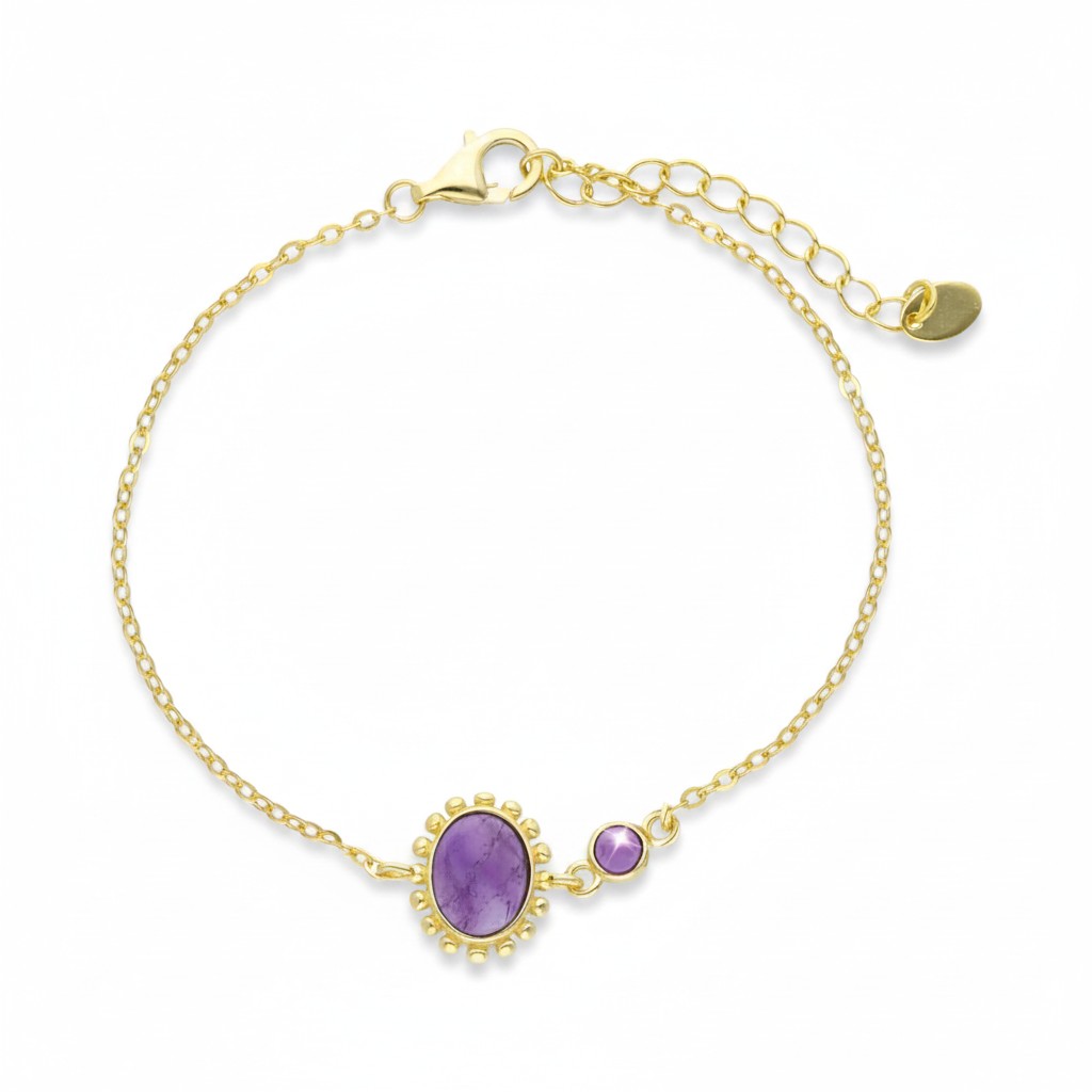 Bracciale in argento 925 dorato con ametista cabochon