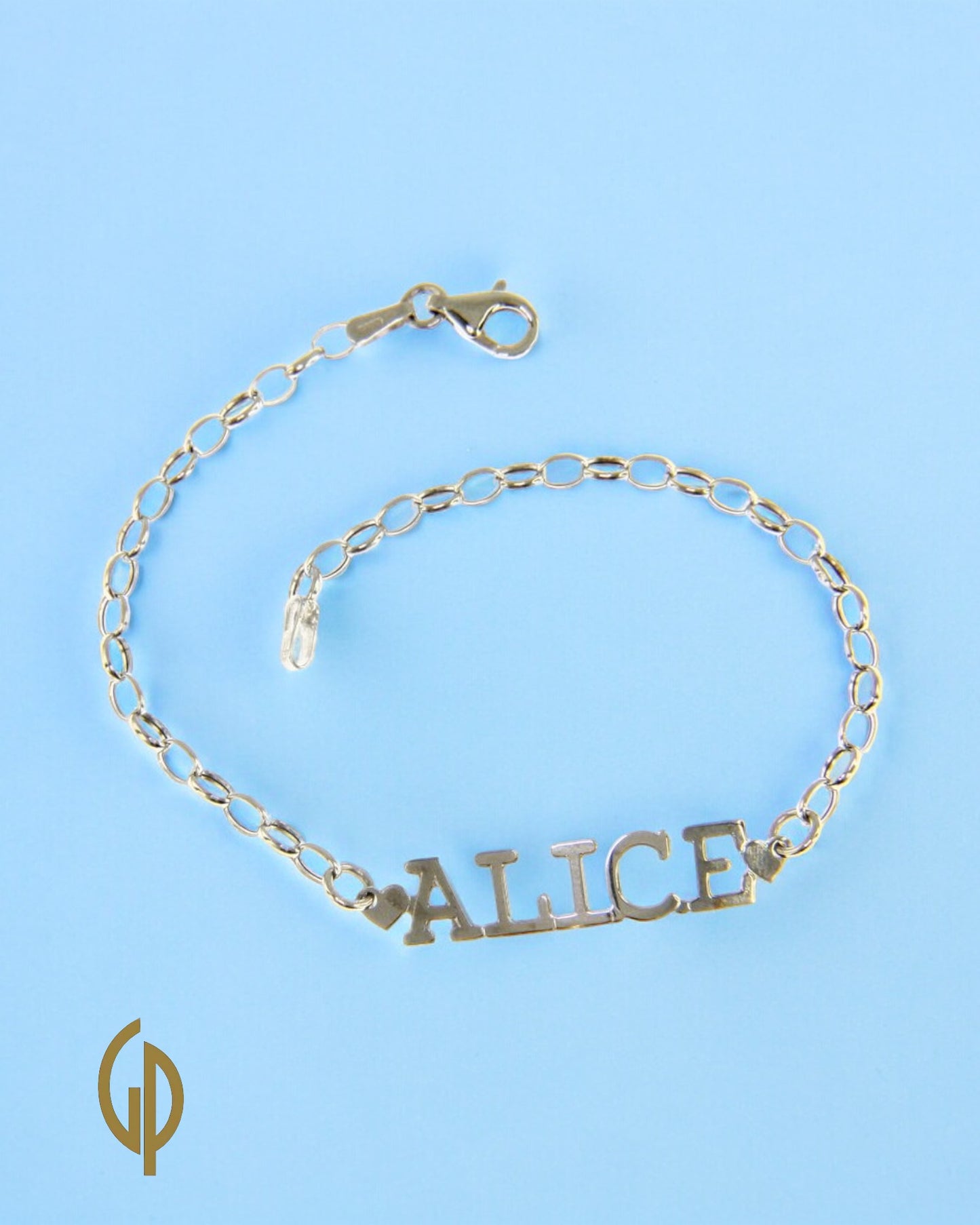 Gold bracelet with your name in block letters