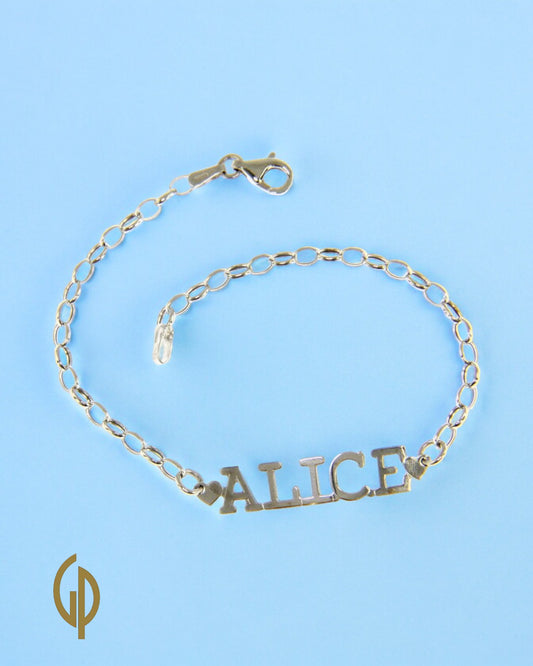 Gold bracelet with your name in block letters