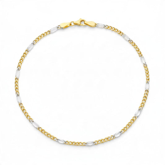 Bracciale in oro giallo e bianco 18k a maglie alternate groumette e ovali - Gioielli Pavan