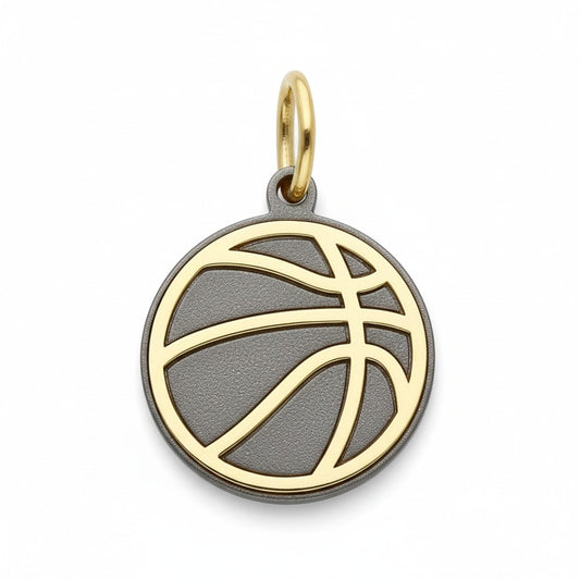 Ciondolo pallone da basket in titanio e oro giallo 9 kt - Gioielli Pavan