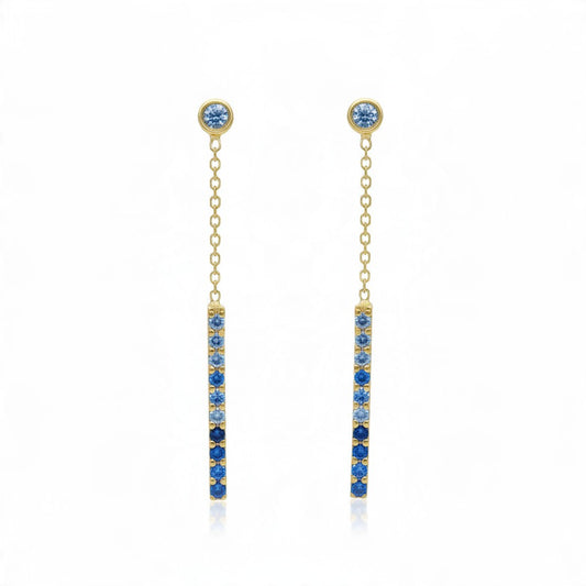 Orecchini pendenti in oro giallo 9k con zirconia azzurra - Gioielli Pavan