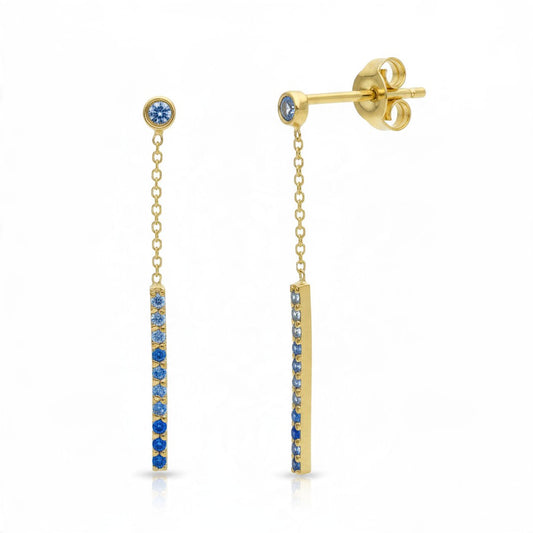 Orecchini pendenti in oro giallo 9k con zirconia azzurra - Gioielli Pavan