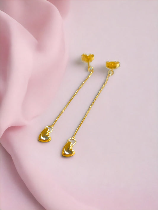 9kt gold earrings with dangling hearts