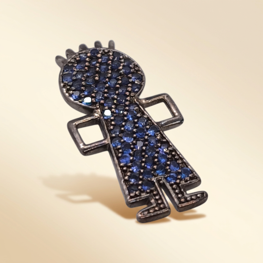 Ciondolo iBamboli Bambino Mod. 2 Argento 925 Brunito Nero con Zirconi Blu - Gioielli Pavan