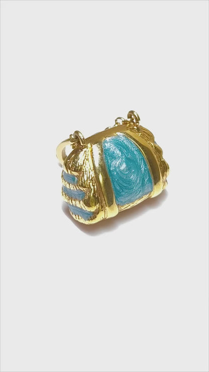 Yellow gold enamel handbag pendant