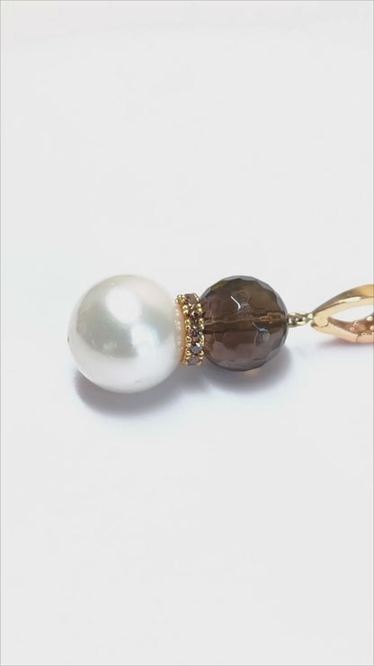 Rose gold pendant with pearl and smoky quartz