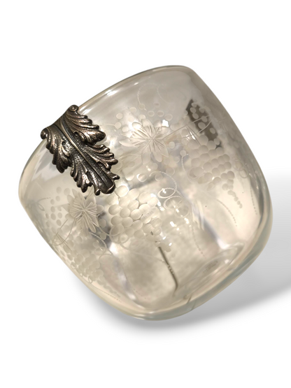 soprammobile Vaso porta oggetti in cristallo con disegni serigrafati e elementi in argento - Gioielli Pavan