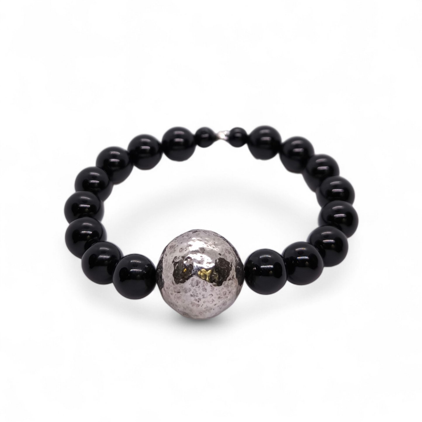 Bracciale Bracciale elastico in onice nera con boule in argento 925 - Gioielli Pavan
