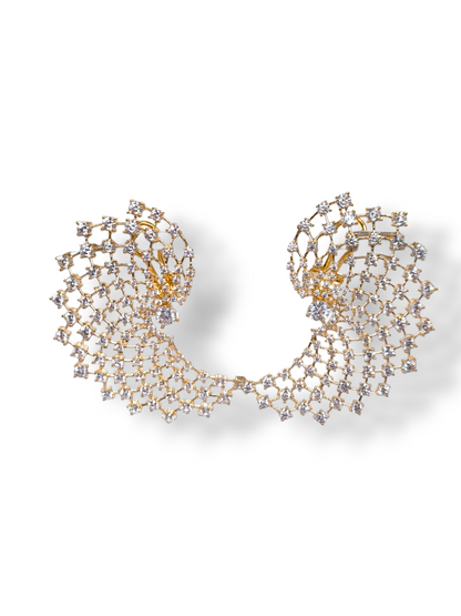 Orecchini Argento 925 Dorati Oro Giallo Ventaglio Pavé Zirconi