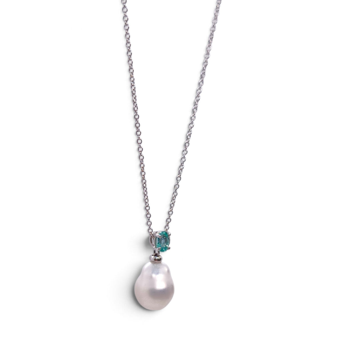 Girocollo in oro bianco 18 kt con perla australiana e smeraldo - Gioielli Pavan