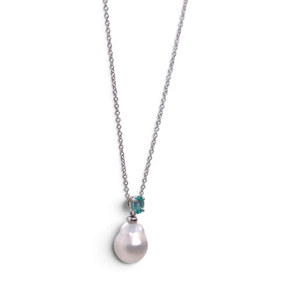 Girocollo in oro bianco 18 kt con perla australiana e smeraldo - Gioielli Pavan