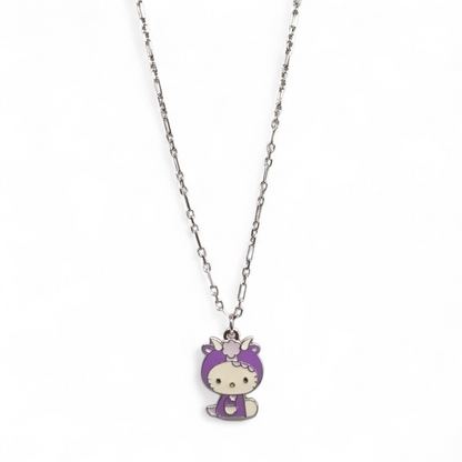 Girocollo Girocollo Argento 925 con Ciondolo Hello Kitty – Vestito Viola Smaltato - Gioielli Pavan