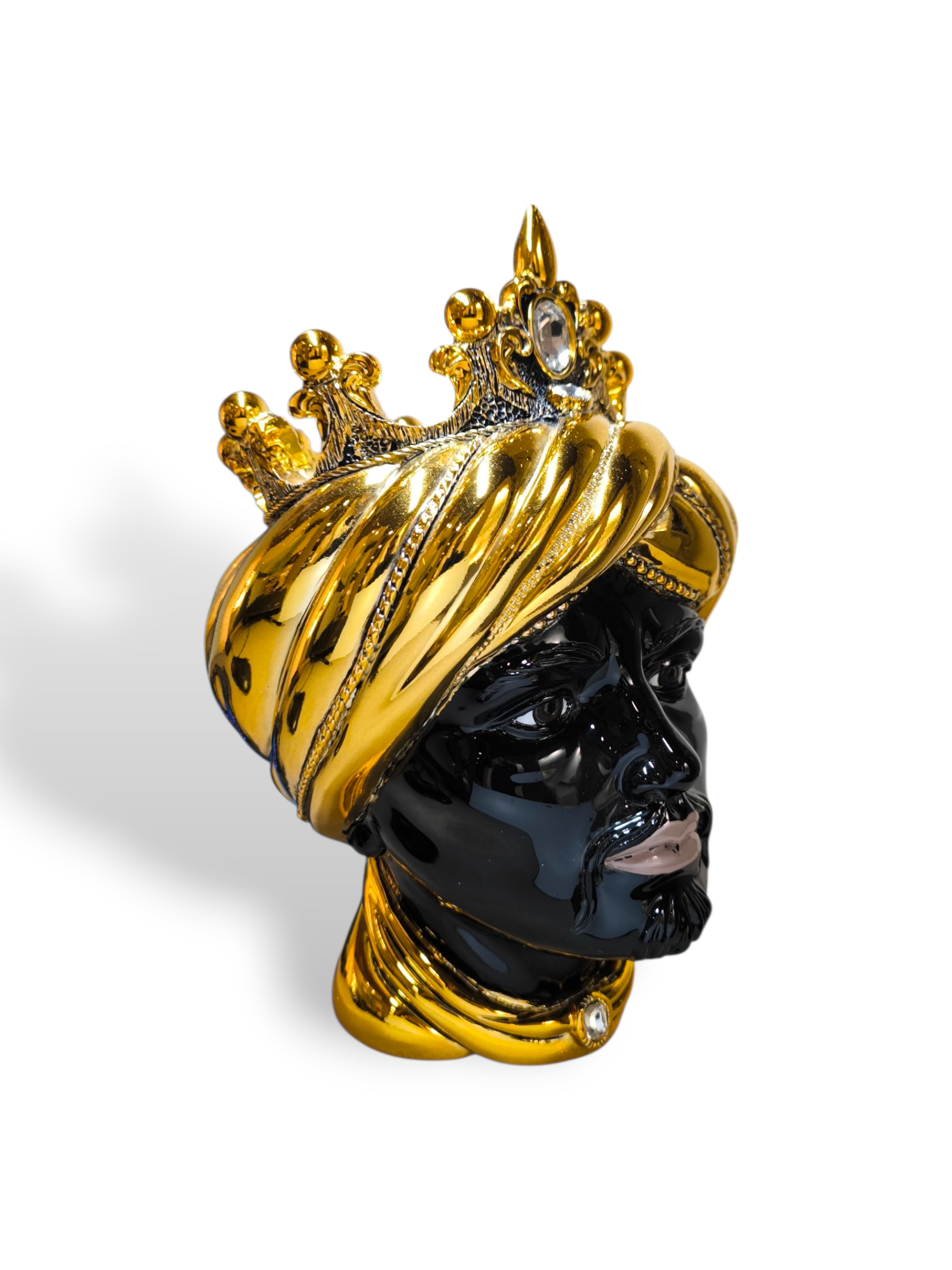 soprammobile Vaso Testa di Moro maschile ornamentale dorata con pietre - Gioielli Pavan